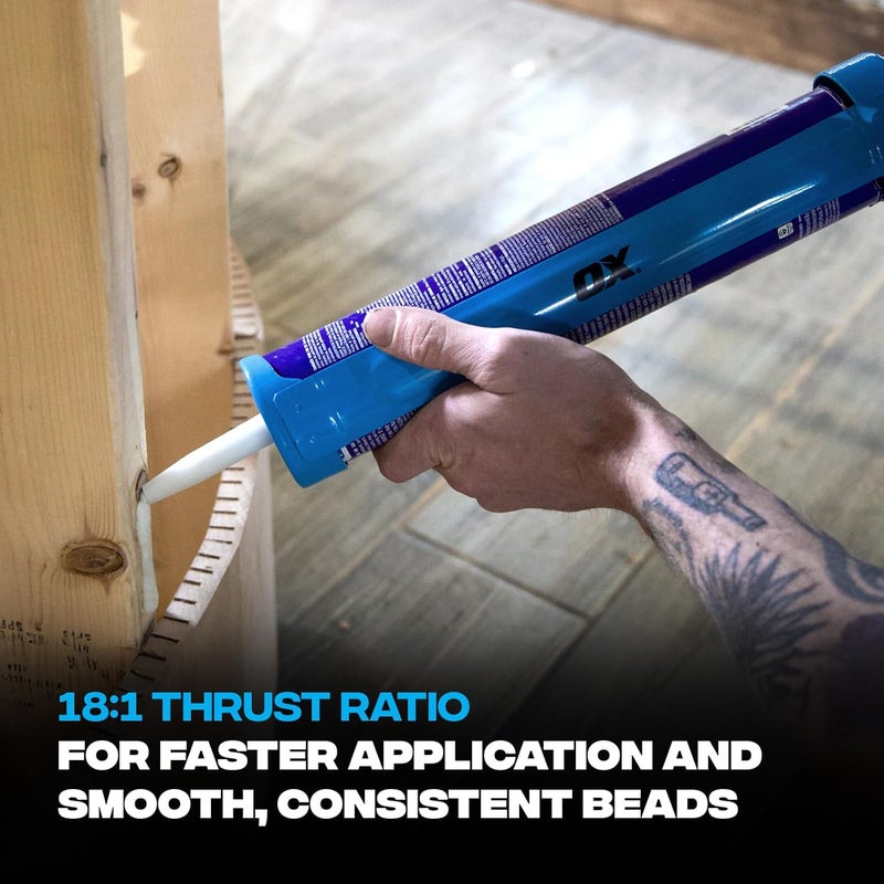 Ox Pro 29 Ounce Heavy Duty Caulk Gun - 18:1 Thrust Ratio 360-Degree Rotating Barrel Caulking Gun - Steel and Aluminum Construction with Ergonomic Handle Caulking Tool -T046502 - Image 3